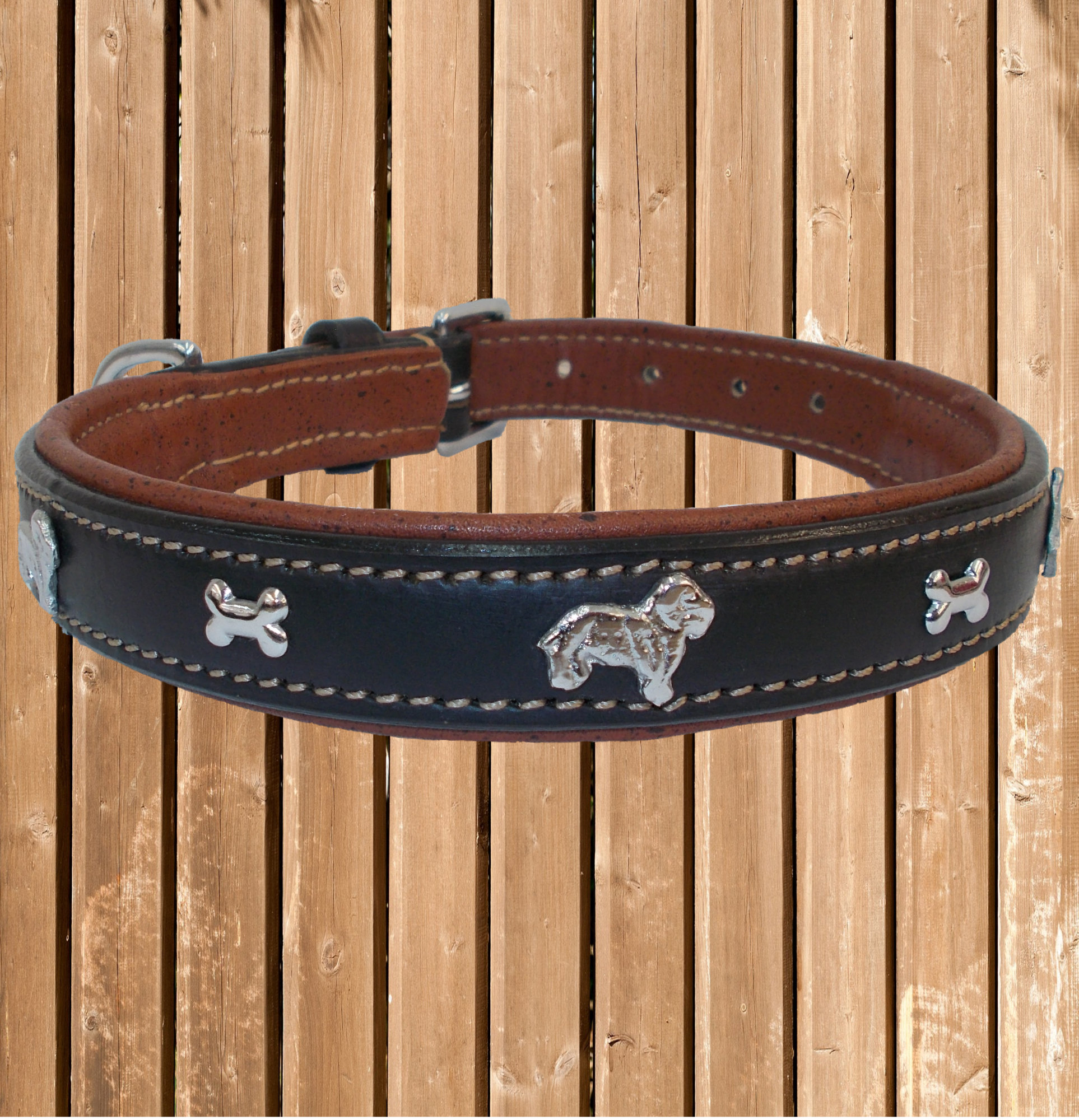 Hundehalsband \"Dackel\", HKM Leder Halsband, schwarz/braun